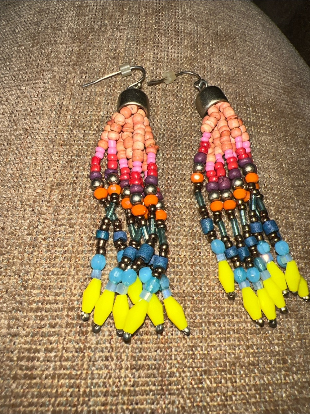 LOFT Multicolor Beaded Tassel Earrings - Yellow, Coral & Blue